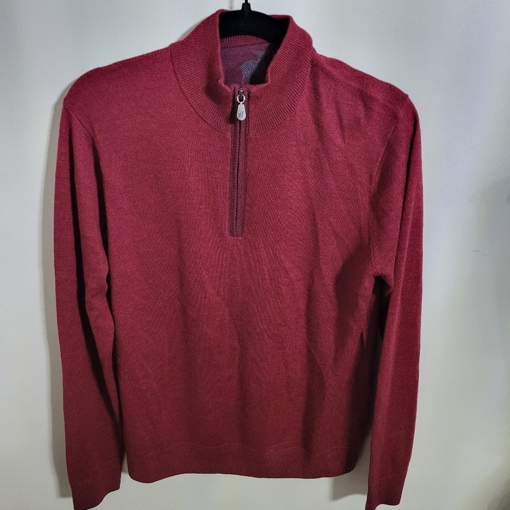 Raffi Men's 100% Extra Fine Merino Wool Pullover 1/4 Zip Sweater Red, Size S